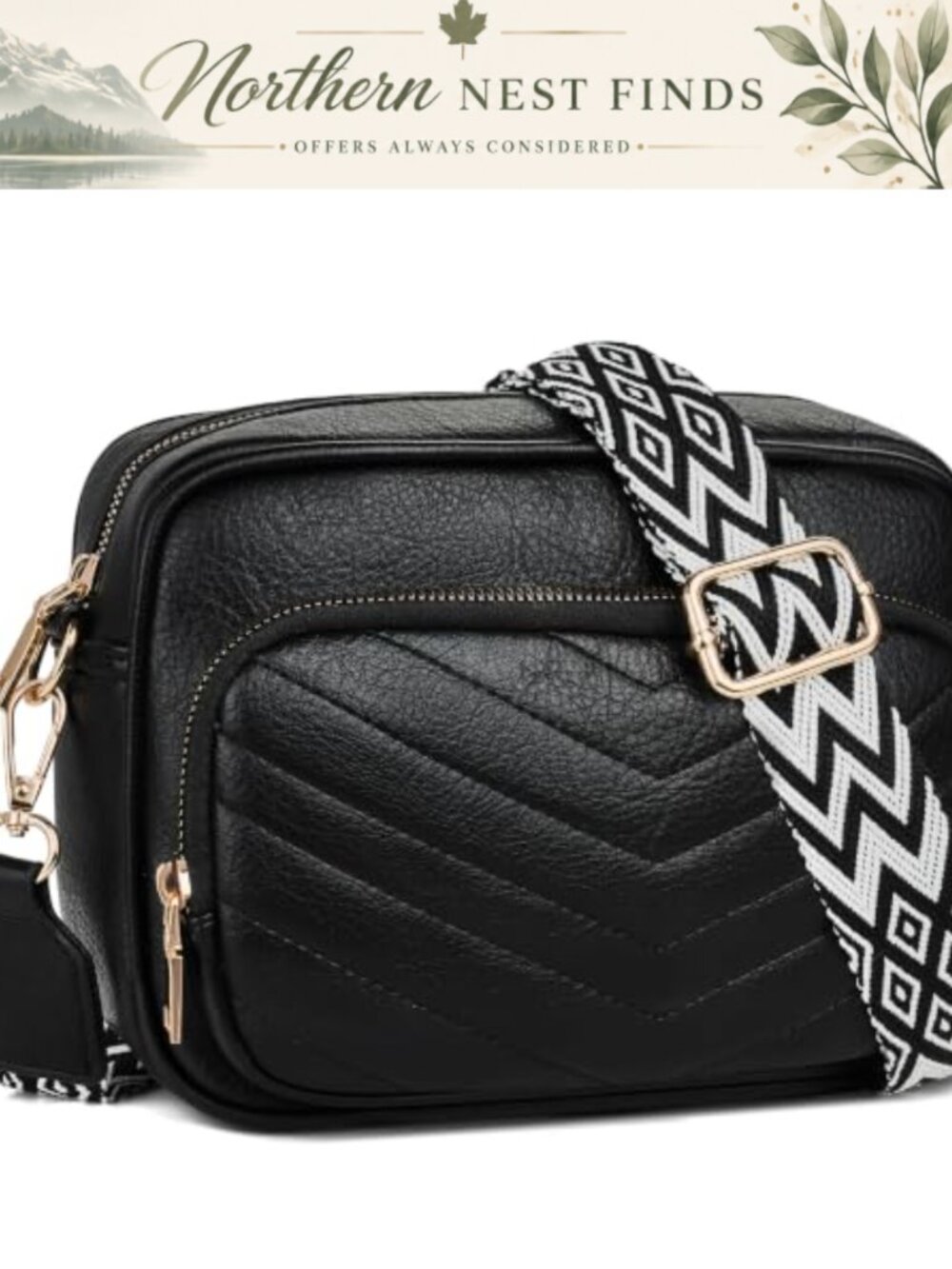 Vegan Leather Crossbody Bag with Built-in Wallet, Wide Strap